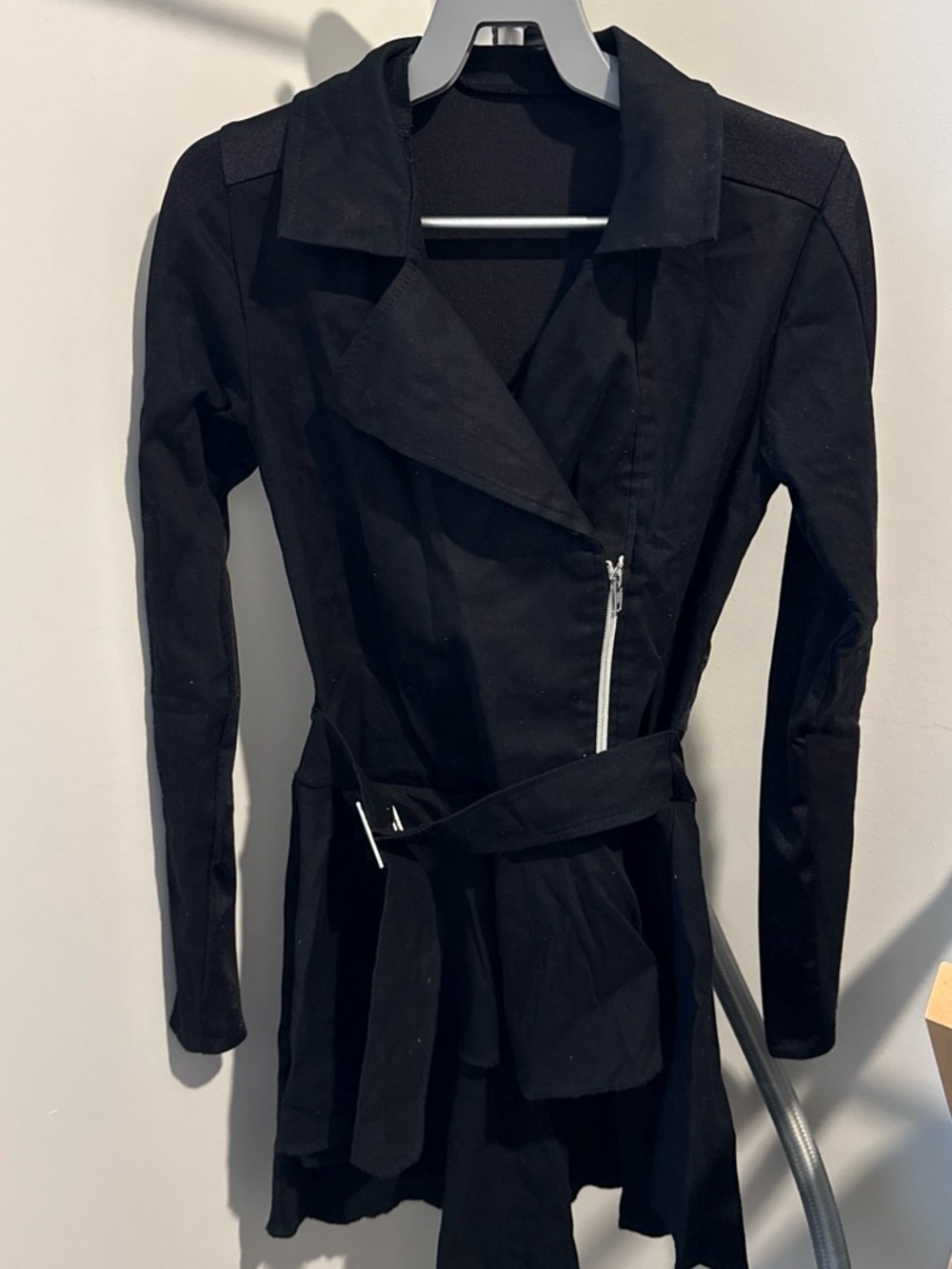 Black Asymmetric Belted Trench Coat